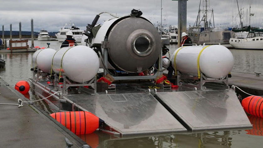 El sumergible Titan sobre su plataforma de lanzamiento antes de una inmersión. Foto: Archivo de OceanGate Expeditions